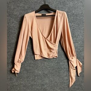 4/$20 Dusty Pink Wrapover Tie Sleeve Long Sleeve Top - size 8 - Topshop
